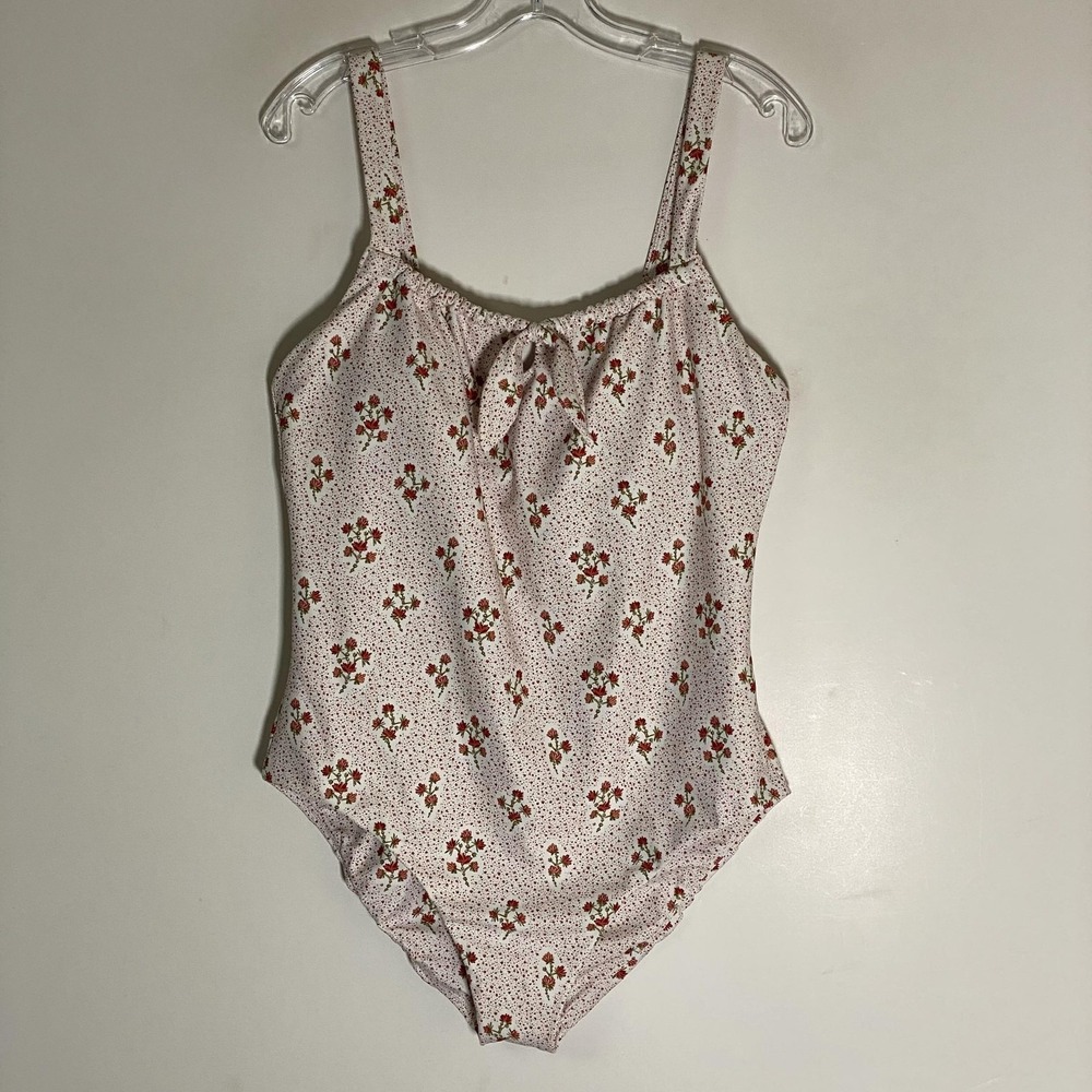 Minnow Swimsuit One Piece Womens XL White Floral Bow Beach Vacation Swimwear